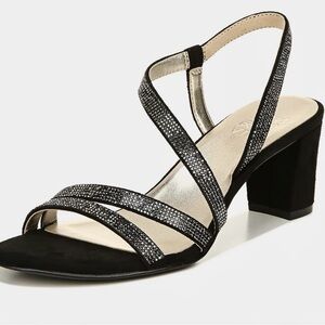 NATURALIZER VANESSA2 Black Suede Rhinestone Strap Sandals 2.5" Heels 8N. $120.
